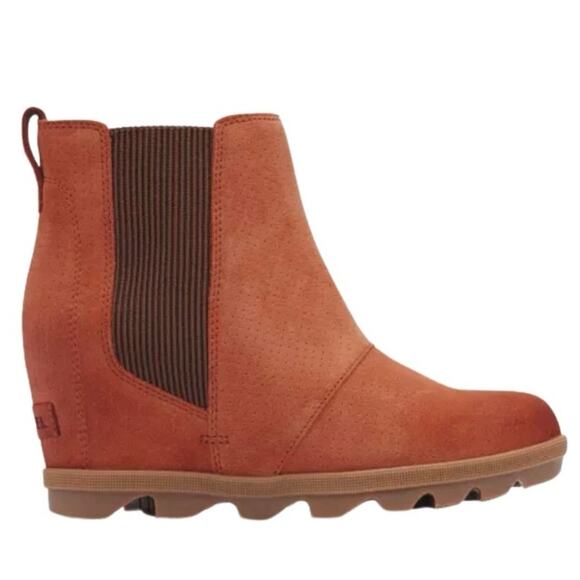 Sorel size 9 Joan of Arctic Wedge II Chelsea Suede Bootie - Teak Brown Orange - Picture 2 of 15